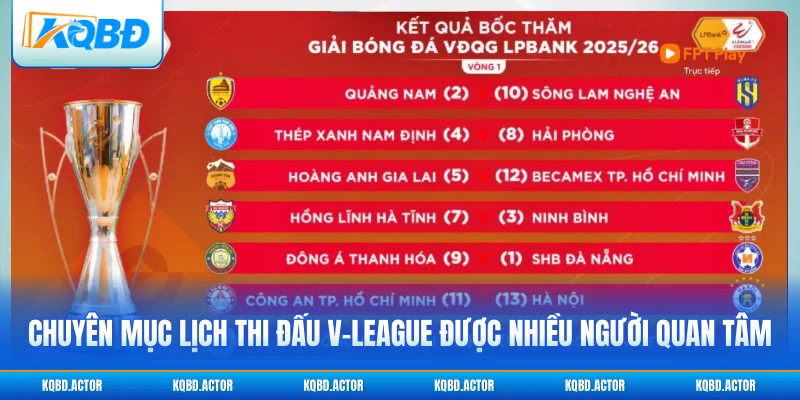 Chuyên mục lịch thi đấu V-League được nhiều người quan tâm